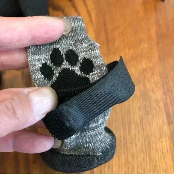 🌈 6/$60, NWT, Dog Booties, Rubber Sole, Sock Style With Velcro, Black/Grey - Picture 4 of 7